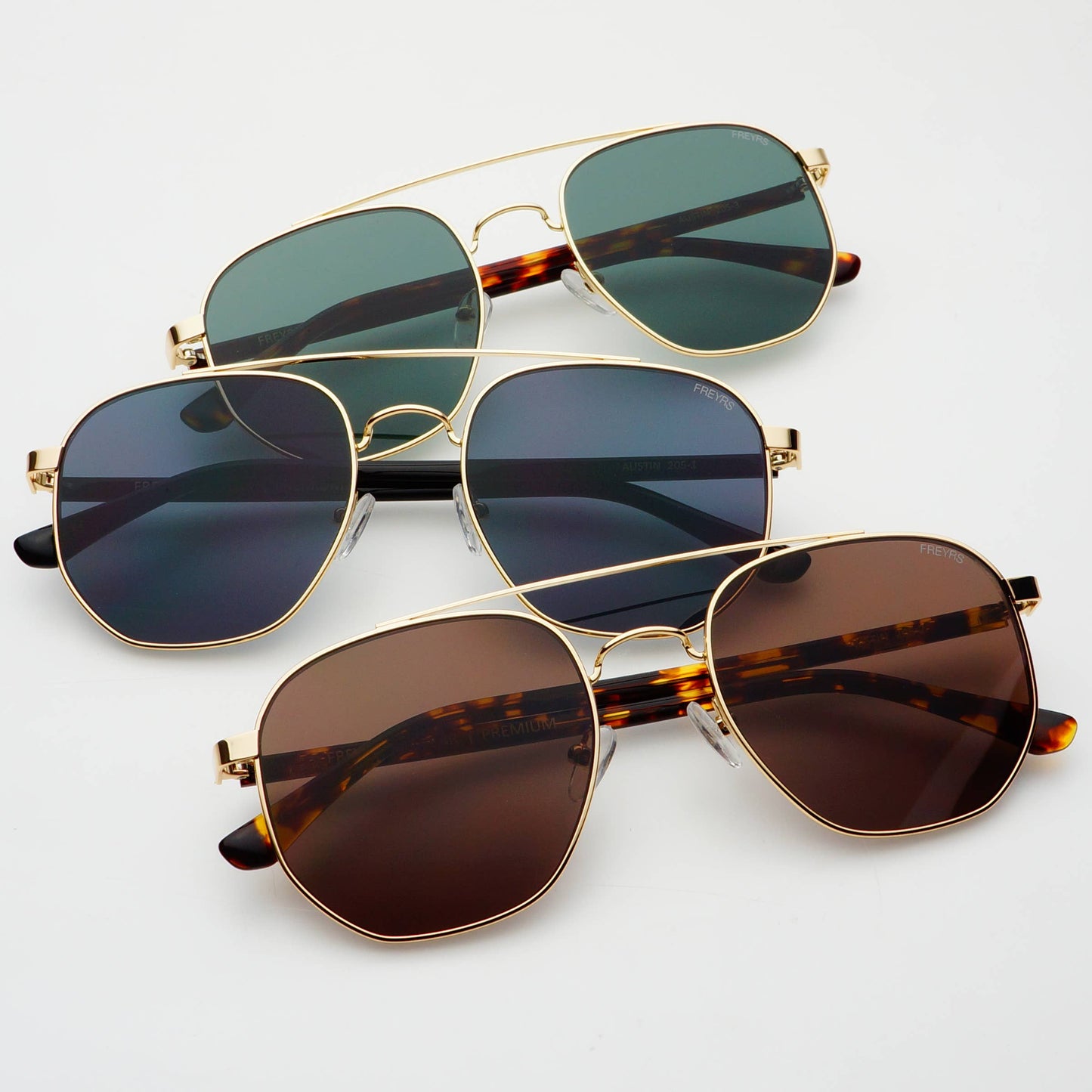 Austin Unisex Sunglasses : Gold / Green Freyrs