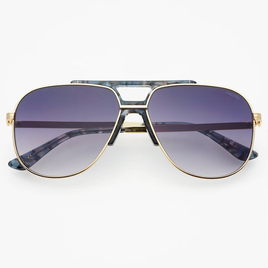 Logan ( NEW ) Acetate Aviator Unisex Sunglasses: Light Gold / Gray Freyrs