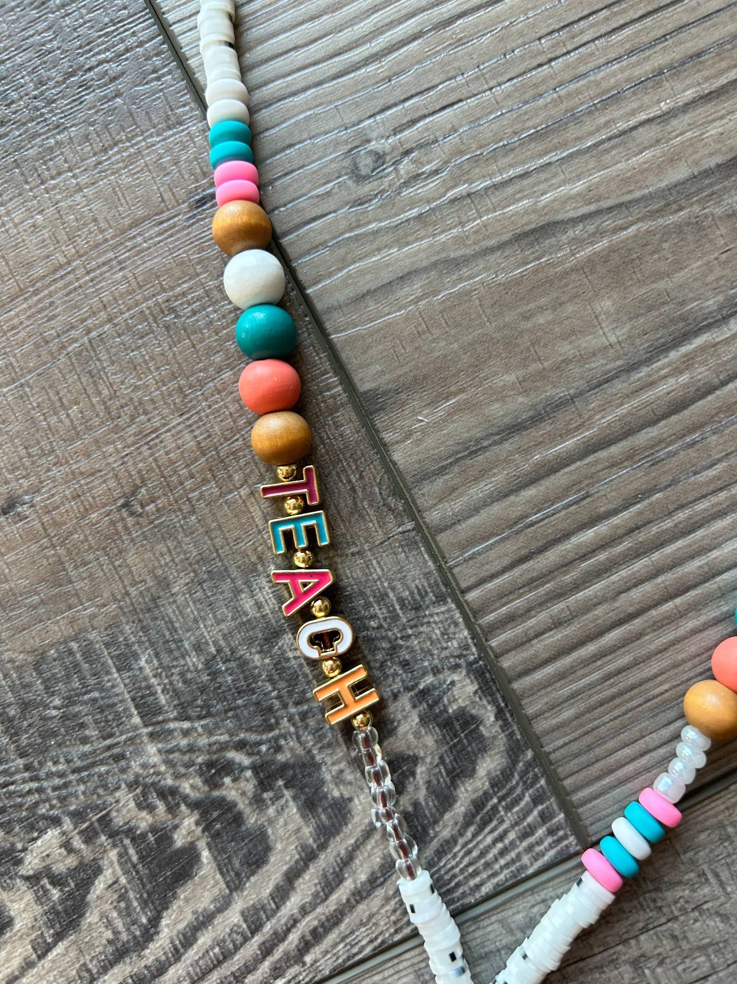 Teach Colorful Beaded Lanyard with Breakaway Clasp JInk Fl