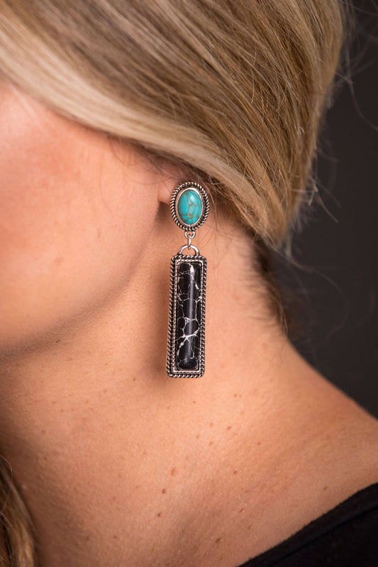 2.5" Black Bar Earring on Turquoise Post West Co