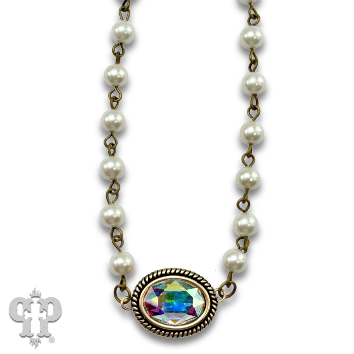 Mini oval rhinestone pendant necklace: Turquoise