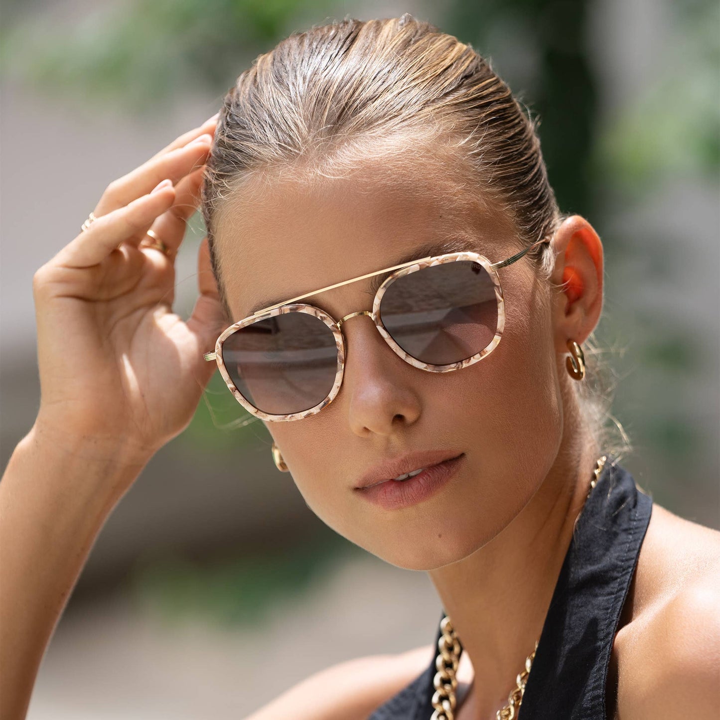 Weston Acetate Round Unisex Sunglasses: Pink Pearl / Brown Freyrs