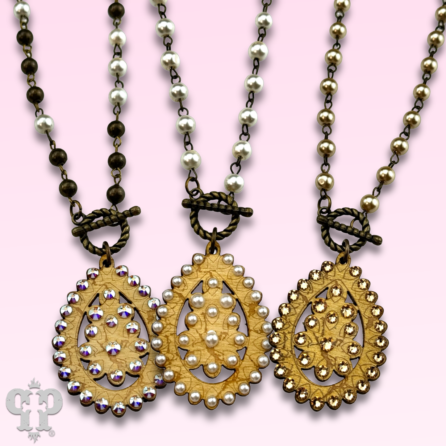 Toggle necklace with Austrian crystal Santa Fe teardrop pendant: White PP