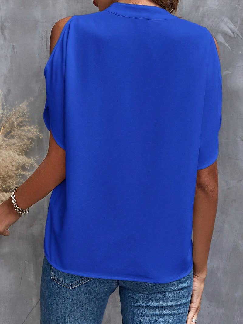 V-NECK STYLISH SLEEVED WOMEN'S BLOUSE: RED Lily Clothing