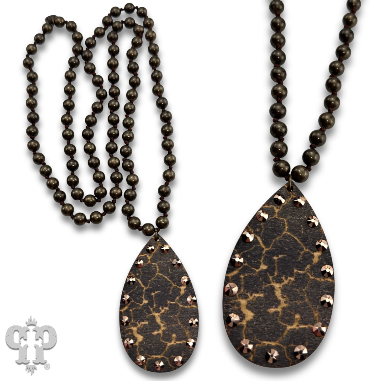 Crackle finish teardrop pendant necklace: Black