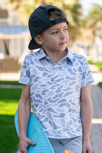 White Camo Youth Polo Burlebo