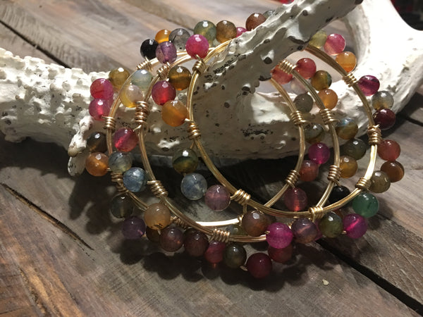 Twisted Wire Agate Beaded Bangle Bracelet