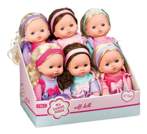 12" Soft Bodied Doll, Display of 6, Assorted Styles
